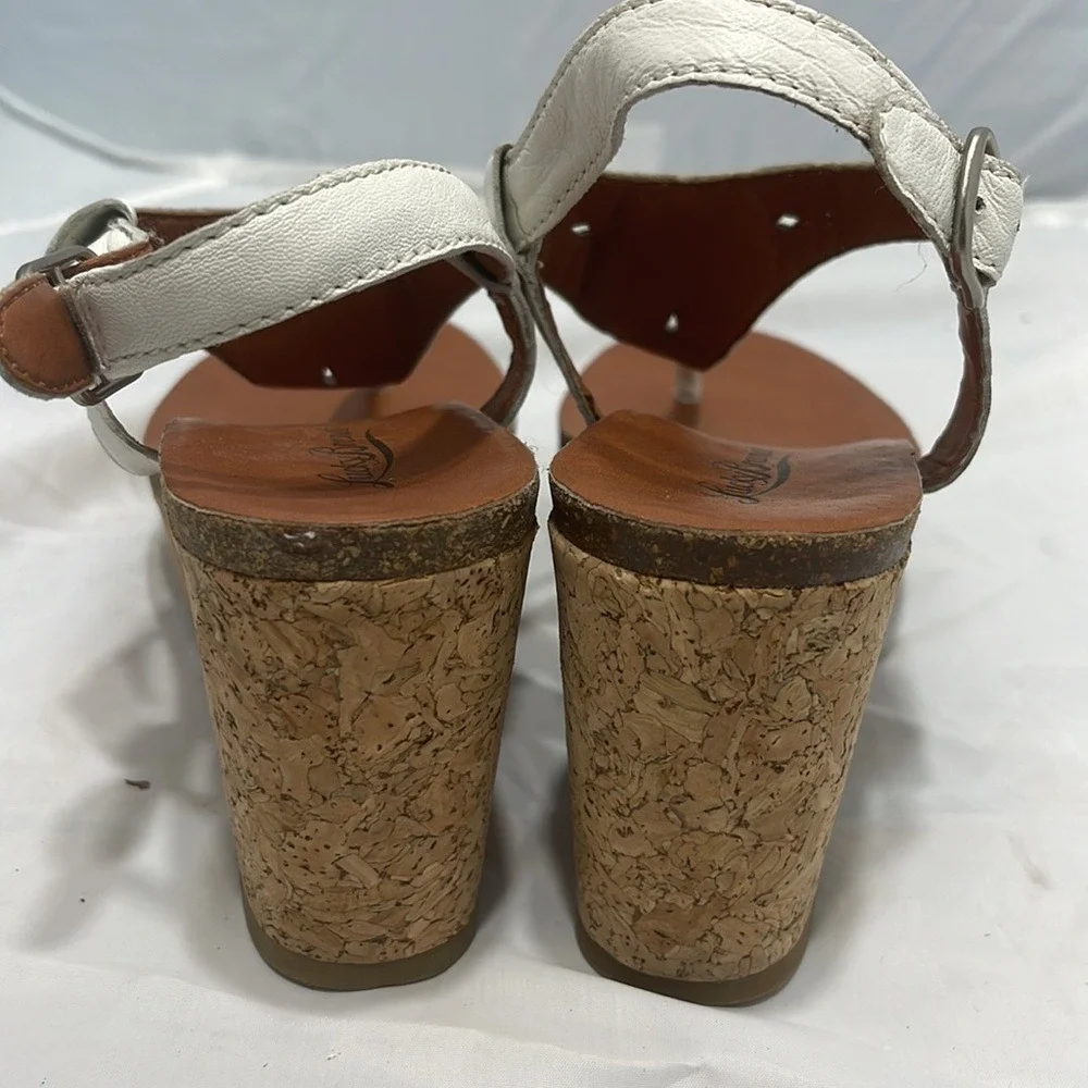 Lucky Brand White Leather Studded Cork Wedge Sandals‎ Womens Boho Thong Platform